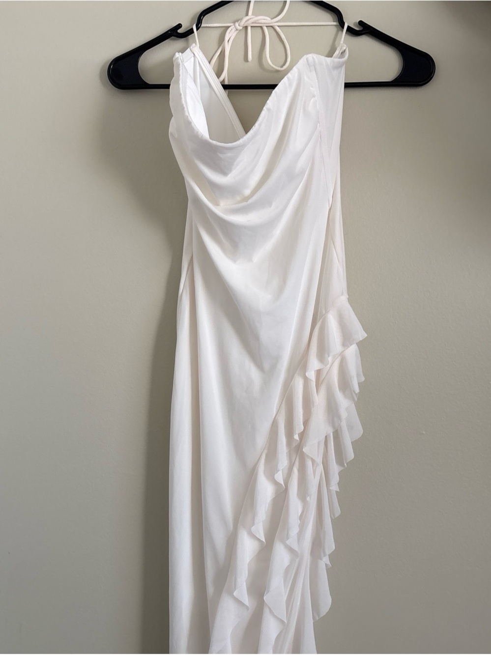 White Ruffled One-Shoulder Evening Dress